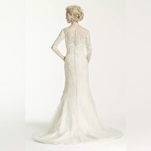 Oleg Cassini Illusion 3/4 Sleeve Wedding Dress